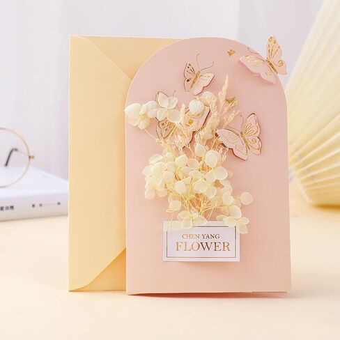 4 Thank You Cards with Envelopes, 4.3 "x6.7, Handmade Real Flower Greeting Cards, Suitable for Various Occasions, with Interesting Stickers. in Saudi Arabia
