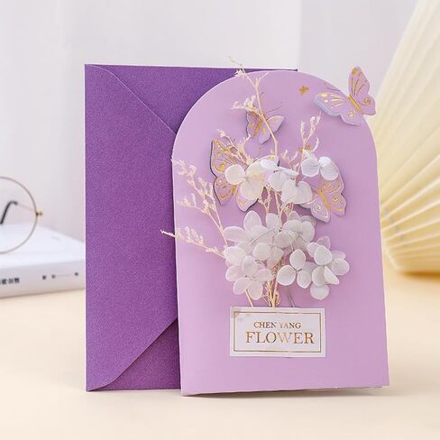 4 Thank You Cards with Envelopes, 4.3 "x6.7, Handmade Real Flower Greeting Cards, Suitable for Various Occasions, with Interesting Stickers. in Saudi Arabia