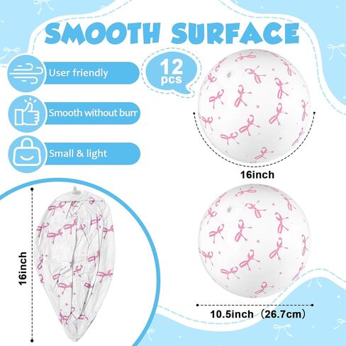 12 PCS 16 '' Pink Bow Beach Ball Ball Ball قابلة للنفخ الكرة الوردي والأبيض أسفل السباحة ألعاب حمام السباحة ل Coquette Summer Hawaiian Girl Girl Form in Kuwait