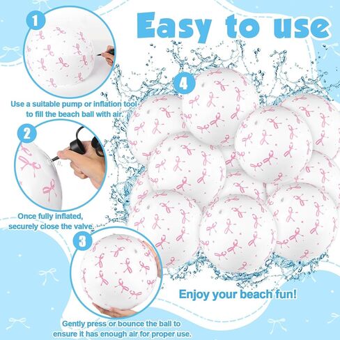 12 PCS 16 '' Pink Bow Beach Ball Ball Ball قابلة للنفخ الكرة الوردي والأبيض أسفل السباحة ألعاب حمام السباحة ل Coquette Summer Hawaiian Girl Girl Form in Kuwait