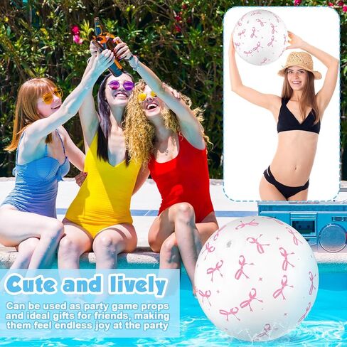 12 PCS 16 '' Pink Bow Beach Ball Ball Ball قابلة للنفخ الكرة الوردي والأبيض أسفل السباحة ألعاب حمام السباحة ل Coquette Summer Hawaiian Girl Girl Form in Kuwait
