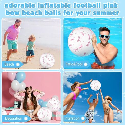 12 PCS 16 '' Pink Bow Beach Ball Ball Ball قابلة للنفخ الكرة الوردي والأبيض أسفل السباحة ألعاب حمام السباحة ل Coquette Summer Hawaiian Girl Girl Form in Kuwait