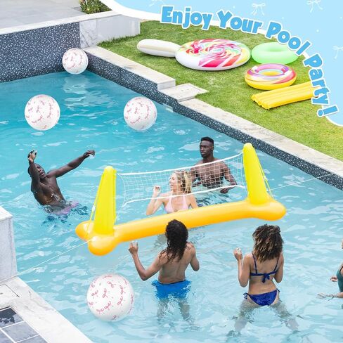 12 PCS 16 '' Pink Bow Beach Ball Ball Ball قابلة للنفخ الكرة الوردي والأبيض أسفل السباحة ألعاب حمام السباحة ل Coquette Summer Hawaiian Girl Girl Form in Kuwait