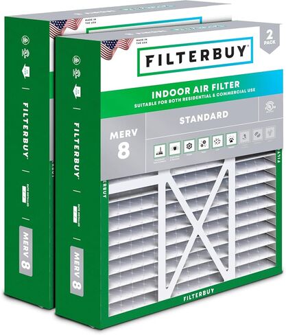 Filterbuy 20x25x5 فلتر هواء MERV 8 دفاع عن الغبار (عبوة من قطعتين)، استبدال مرشحات هواء فرن HVAC AC المطوية لشبكة عودة هانيويل (الحجم الفعلي: 19.75 × 24.75 × 4.38 بوصة) in Kuwait