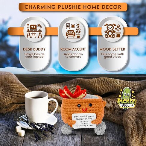 إكسسوارات مكتب النيران الوردي المخلل - الدعم العاطفي - الدعم العاطفي دمى النار يدويًا من الكروشيه اللطيف للقلق والتوتر الدعم العاطفي الدعم العاطفي ديكور مكتب الكروشيه in Kuwait