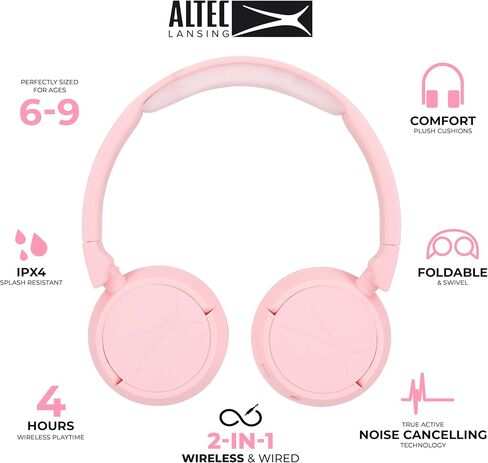 Altec Lansing Kid Safe 2-in-1 Bluetooth and Wired Headphones, Noise Cancelling, Volume Control, Wireless, Foldable Design (Blue) in Saudi Arabia