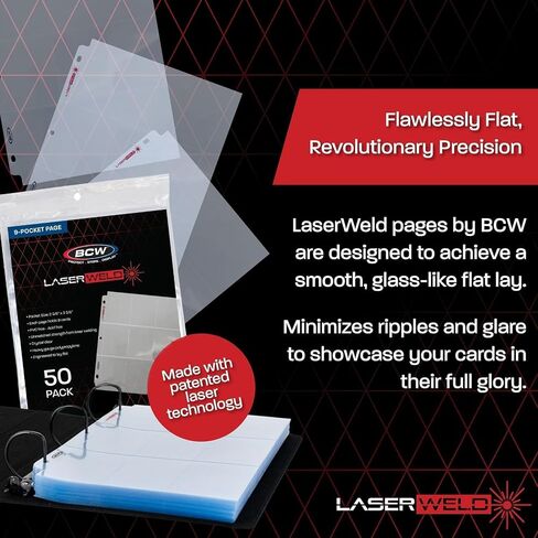 BCW LaserWeld 9 Pocket Pages | Premium Ultra Flat and Clear Pocket Pages for Cards - 500 Page Pack | Trading Card Binder Sleeves for Pokemom, MTG, Yugioh, Baseball, Basketball, and More in Saudi Arabia
