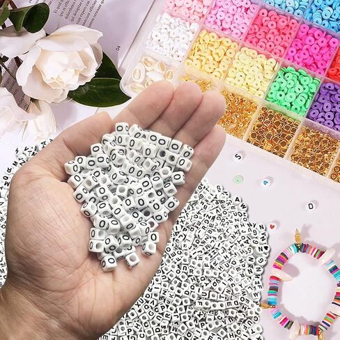 600pcs 6x6mm مربع رمز الأكريليك # الخرز لأساور الصداقة صنع المجوهرات ، قاعدة أكريليك أبيض مع رمز أسود # حبات لأساور الحرف DIY قلادات مفتاح السلاسل in Kuwait