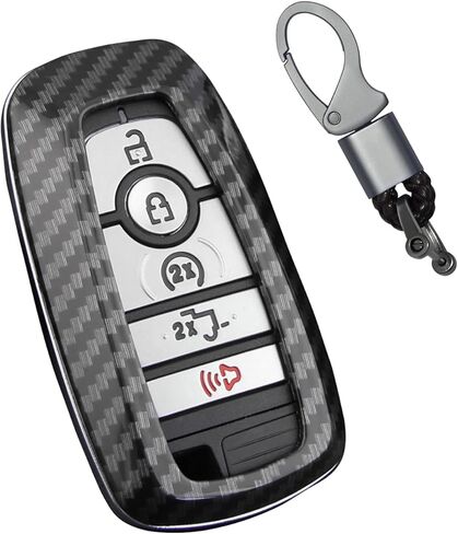 Soft Silicone Rubber Carbon Fiber Texture Case Key Fob Cover Protector with Keychain for Ford Bronco Mustang Fusion Raptor F150 F250 Explorer Expedition Lincoln Aviator Corsair 2020(Black) in Kuwait