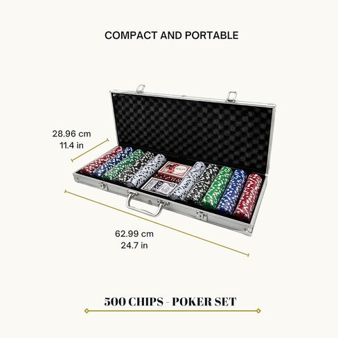 500 Poker Chips Set with Aluminum Case, Includes 1 Dealer Chip, 2 Deck of Cards, 5 Red Dice, Texas Holdem Poker Set in Kuwait