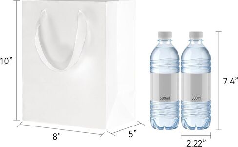 حقائب الهدايا البيضاء مع مقابض 6 أجهزة كمبيوتر ، 8 × 5 × 10 بوصة أكياس هدايا كرافت متين كرافت ، الجزء الأكبر لحفل الزفاف ، الحفلات ، عيد ميلاد ، أعمال وتسوق ، متوسطة الحجم in Saudi Arabia