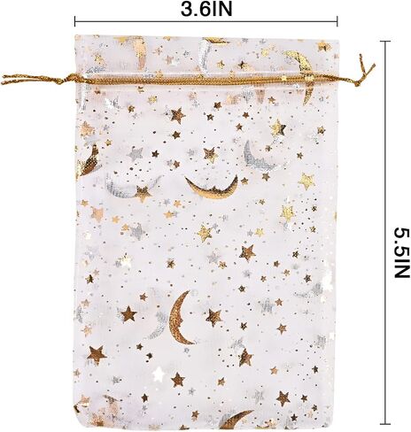 FUSHENMU 100pcs 4x6 Inch White Organza Jewelry Gift Bag,Moon Star Drawstring Candy Bag Pouch for Wedding Baby Shower Party Gift Wrapping Supply in Saudi Arabia