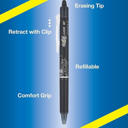 Frixion Clicker Retractable Retractable Ambes Point (.7mm) ألوان متنوعة من الحبر الأسود/الأزرق/الأحمر/الأخضر/الأرجواني 5-PK ؛ حزمة مع حقيبة قابلة لإعادة الاستخدام البلاستيكية in Kuwait