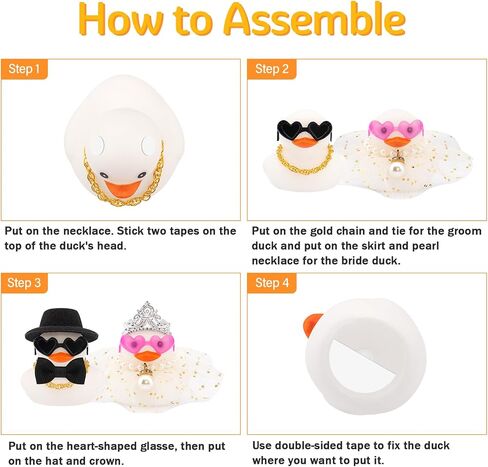 wonuu Pair Set of 2 Colorful Wedding Rubber Ducks, Bride Groom Duckies Marriage Rubber Duck Mini Couple Ducky for Ceremony Gift Souvenir Marry Blessings Elegant Heartwarming Present, White in Saudi Arabia