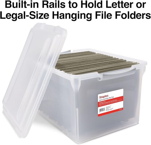 TRU RED Staples Store & Slide Hanging File Box, Latch Lid, Letter/Legal Size, Clear in Saudi Arabia