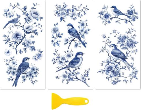 فرك Peaceblue على ملصق صائق النقل لزخارف الأثاث Craft Decor 6 "x12" الفروع والطيور الأزرق ، و 3pcs مضاد للماء UV DTF in Kuwait