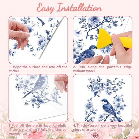 فرك Peaceblue على ملصق صائق النقل لزخارف الأثاث Craft Decor 6 "x12" الفروع والطيور الأزرق ، و 3pcs مضاد للماء UV DTF in Kuwait
