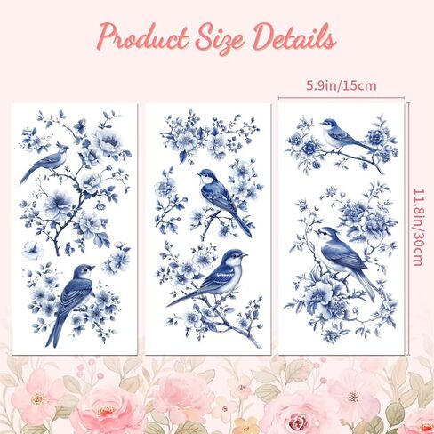 فرك Peaceblue على ملصق صائق النقل لزخارف الأثاث Craft Decor 6 "x12" الفروع والطيور الأزرق ، و 3pcs مضاد للماء UV DTF in Kuwait