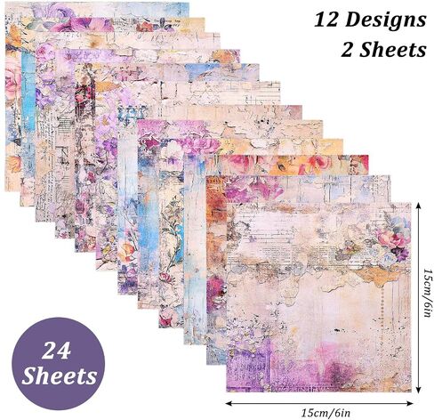 24 Sheets Vintage Floral Scrapbook Paper Pad, 6"×6" Single-Sided Flower Patterned Cardstock Pads, Decorative Scrapbooking Paper for Card Making, Craft Art, Junk Journals, Greeting Cards in Saudi Arabia