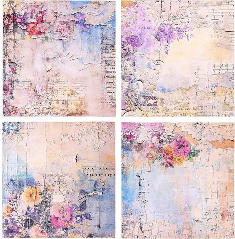 24 Sheets Vintage Floral Scrapbook Paper Pad, 6"×6" Single-Sided Flower Patterned Cardstock Pads, Decorative Scrapbooking Paper for Card Making, Craft Art, Junk Journals, Greeting Cards in Saudi Arabia