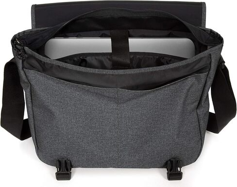 EASTPAK Delegate + – 20L Weatherproof Shoulder Bag with 17" Laptop Sleeve, Trolley Strap, Reflective Details, Adjustable Padded Strap, Tarp Black in Saudi Arabia