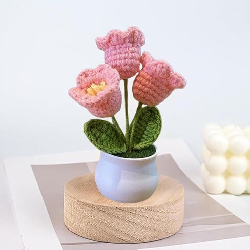 Crochet Flowers,Knitted Flowers,Hand Woven Bell Orchid,Simulated Small Potted Plant,Pure Handmade Yarn Hook Woven Flower Product,Suitable for Home Decoration, Car Desktop Ornaments in Saudi Arabia