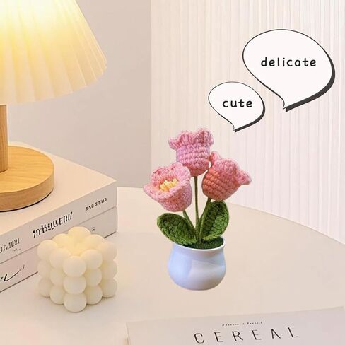 Crochet Flowers,Knitted Flowers,Hand Woven Bell Orchid,Simulated Small Potted Plant,Pure Handmade Yarn Hook Woven Flower Product,Suitable for Home Decoration, Car Desktop Ornaments in Saudi Arabia