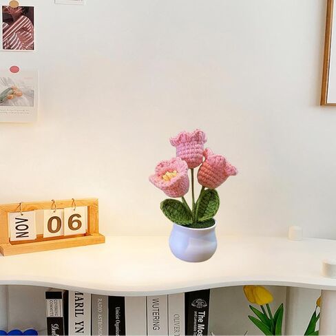 Crochet Flowers,Knitted Flowers,Hand Woven Bell Orchid,Simulated Small Potted Plant,Pure Handmade Yarn Hook Woven Flower Product,Suitable for Home Decoration, Car Desktop Ornaments in Saudi Arabia