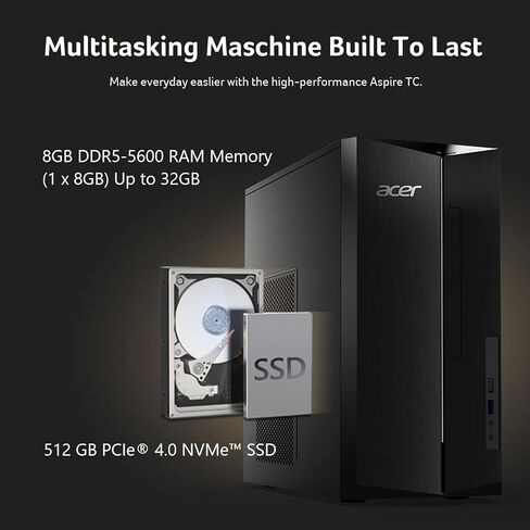 سطح المكتب آيسر أسباير TC-1775-UR12 | معالج انتل كور i5-14400 10 كور | 16 جيجابايت 4800 ميجا هرتز DDR5 | 512 جيجابايت M.2 2280 PCIe Gen 4 SSD | قارئ بطاقة SD | إنتل واي فاي 6E AX211 | ويندوز 11 هوم in Saudi Arabia