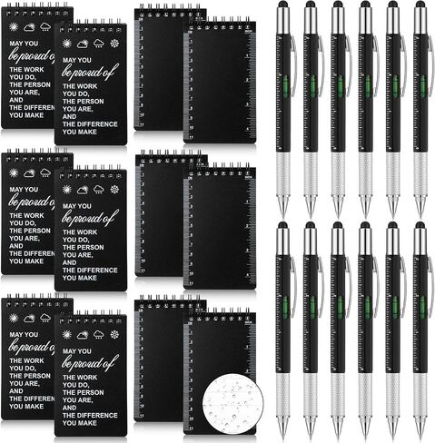 Gueevin 24 Pcs Waterproof Notebook with Multitool Pen Set Include 12 Pcs 3 x 5 Top Spiral Pocket Notepad and 12 Pcs Gift Tool Pen for Outdoor Activities Employee Appreciation Gifts(Black) in Saudi Arabia
