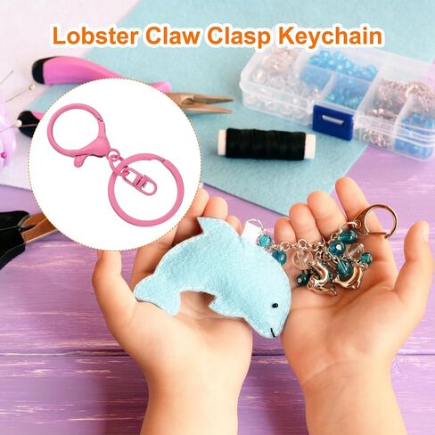 uxcell Lobster Claw Clasps Keychain, 30 Pcs Lobster Claw Clasp Hook with Swivel Trigger Clip and Flat Split Keychain Ring for DIY Craft Key Chain Accessories, Colorful in Saudi Arabia
