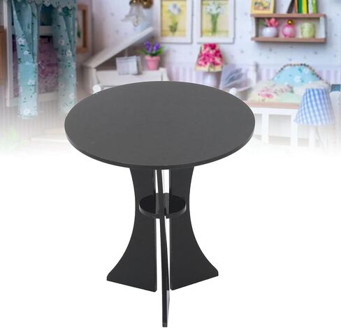 المائدة المستديرة Dollhouse ، Dollhic Dollhouse Miniature Table Table Table for 1: 6 Scale Dollhouse Decoration (Black) in Kuwait