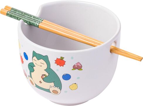 Silver Buffalo Pokemon Snorlax Relaxing and Eating Food Ceramic Ramen Noodle Rice Bowl with Chopsticks, Microwave Safe, 20 Ounces in Saudi Arabia