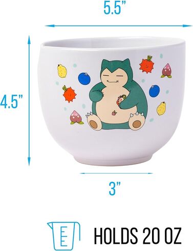 Silver Buffalo Pokemon Snorlax Relaxing and Eating Food Ceramic Ramen Noodle Rice Bowl with Chopsticks, Microwave Safe, 20 Ounces in Saudi Arabia