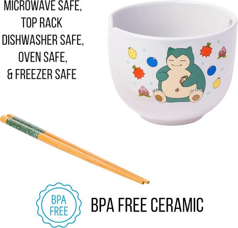 Silver Buffalo Pokemon Snorlax Relaxing and Eating Food Ceramic Ramen Noodle Rice Bowl with Chopsticks, Microwave Safe, 20 Ounces in Saudi Arabia