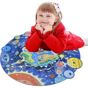 Solar System Puzzle for Kids 4-6 – 128-Piece Round Floor Jigsaw, STEM Learning Toy, Space Puzzle with Planets for Boys & Girls, Educational Gift for Kids Ages 3-8