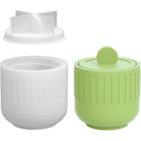 Round Striped Jar with Lid Silicone Mold, Handmade Elliptical Storage Bowl Resin Candle Mould, Flower Pot Vase Concrete, DIY Plaster Cement Rings Jewelry Storage Box Mold (Set)