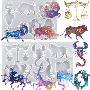 Zodiac Constellation Resin Molds, 2 Pieces 12 Constellation Zodiac Animal Resin Epoxy Molds for Zodiac Keychain DIY Pendant Jewelry