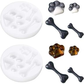 Dog Paw Silicone Mold Bone Shape Charms Epoxy Resin Molds Footprint Casting Molds for DIY Crafts - 2 Pcs