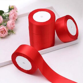 (5 Rolls) 1-1/2 Inches 25 Yard Solid Satin Ribbons for DIY Rose Flower Materials, Gift Wrapping, Cake Decorations, Weddings, Parties, Bows, Valentines-Pink