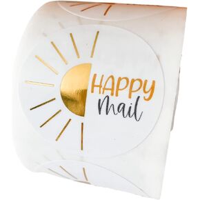 Mailed It 1.5 Inch Gold Boho Happy Mail Sun© Stickers - 250 Per Roll - for Small Business (Happy Mail Sun, 1 Roll)