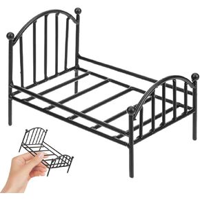 Dollhouse Bed Miniature Bed Doll House Bed Metal Single-Bed Miniature Vintage Bed Realistic Doll Bed 6.3x4.3x3.9 Inch 1 12 Scale Dollhouse Furniture for Photo Props Black