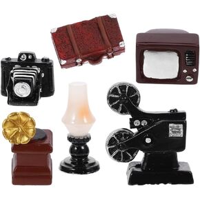 1set Miniature Doll House Electric Appliance Retro Camera Mini Phonograph Kerosene Lamp Suitcase Dollhouse Furniture Decor for Living Room Bedroom