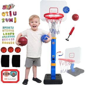 Toddler Basketball Hoop Adjustable for Kids – Grow-with-Me Indoor & Outdoor Basketball Hoop for Toddlers 1-3 with Mini Basketball, Pump, Stable Base, Height Adjustable 2.5 to 5.5 Feet