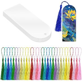 60PCS Acrylic Bookmark Blanks, DIY Bookmark Making Kit Bulk Bookmarks with Tassels for Kids Adults Teacher, Plastic Plain Transparent Clear Blank Book Marks Decorating Supplies for Crafts (4 Shape)