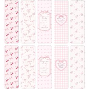 TwoDays Pink Coquette Bookmarks for Women, Cute Bow Bookish Gifts for Book Lovers Booktok, Fancy Book Accessories, Book Club Favors (Set of 10, 6'' x 2'')