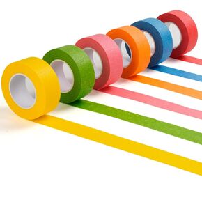 Colored Masking Tape 1 Inch x 22 Yards x 6 Rolls Colored Painters Tape Drafting Paint Tape Colorful Craft Tape for Kids Arts Supplies, Labeling, Color-Coding, Decor, Painting(6 Color)