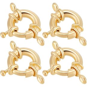 Beebeecraft 1 Box 10Pcs Necklace Connector Clasp Real 14K Gold Plated Spring Clasps with Round Close Ring Necklace Link Connector Charms Trigger Clasp Findings for Jewelry Making Necklaces Crafts