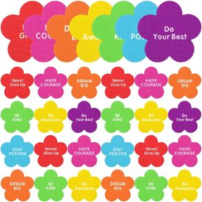 PerKoop 50 Pieces 4 Inch Positive Sayings Carpet Markers for Classroom Flower Shaped Carpet Dots Colorful Floor Markers for Kindergarten Preschool Classroom Supplies Gymnastic Class Teaching Tool