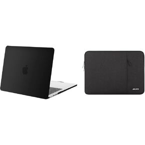 MOSISO Compatible with MacBook Air 13 inch Case 2024 2023 2022 Release M3 A3113 M2 A2681 with Touch ID, Protective Plastic Hard Shell Cover & Polyester Vertical Sleeve Case with Pocket, Black